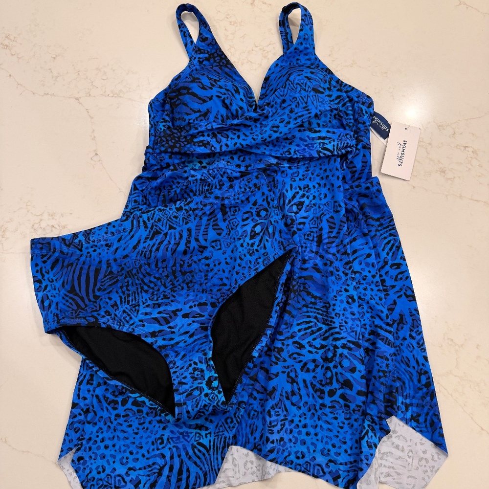 NWT Blue Animal Print Tankini Swim Top 🌊 Size 18 | Swimsuits For All